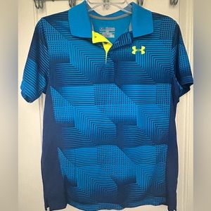 Boys Under Armour Polo, YXL Blue/Neon Yellow